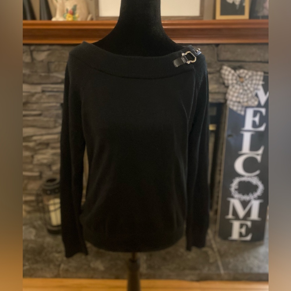 Lauren Ralph Lauren Black Equestrian Style Sweater with Buckle Accent